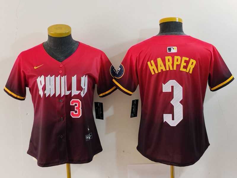 Women%27s Philadelphia Phillies #3 Bryce Harper Number Red 2024 City Connect Limited Jerseys